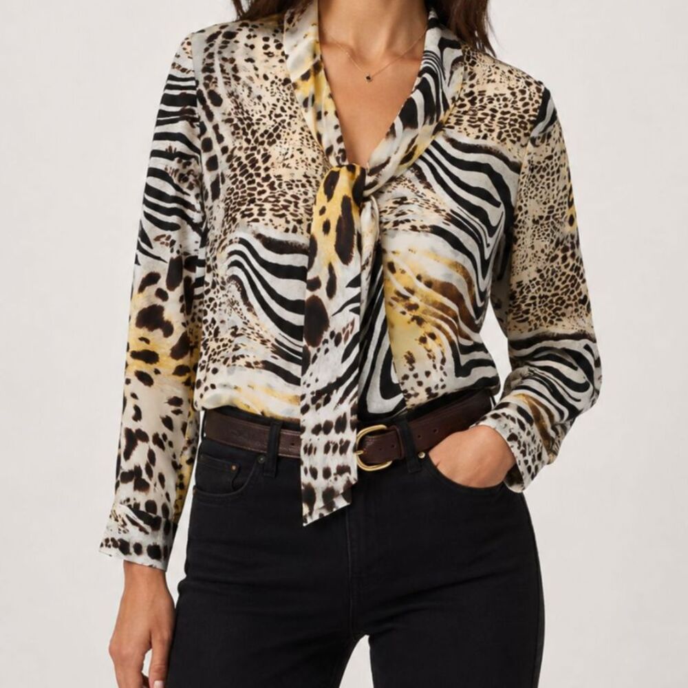 Vintage Silk Animal Print Blouse Size Medium